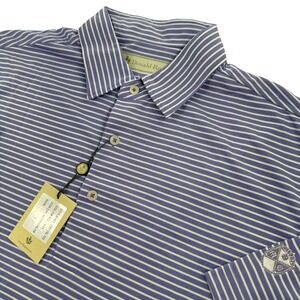 Donald Ross Polo Shirt Mens Large Purple Striped Performance Golf MSRP $113